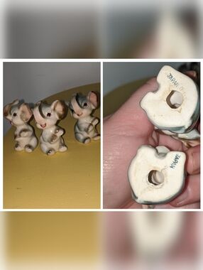 50's Vintage Kitsch Ceramic Elephant Figurine Trio (Made In Japan)